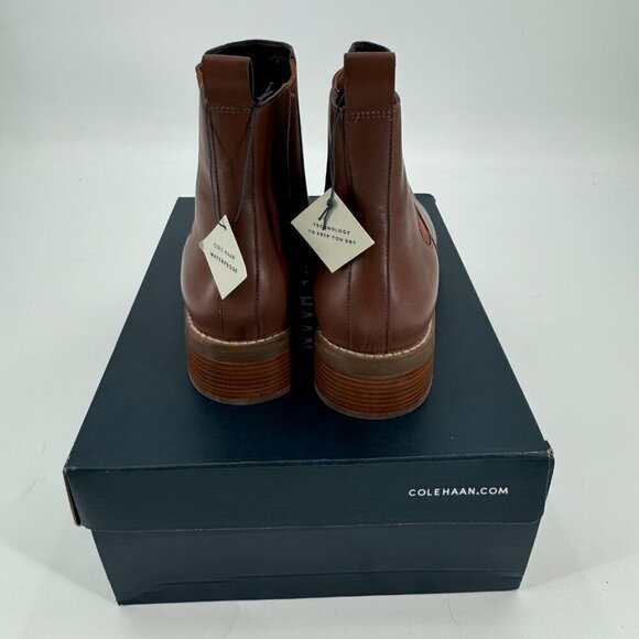 Cole Haan Brown Leather Mara Waterproof Cap Toe Classic 11 Chelsea Ankle Boots - Picture 4 of 7